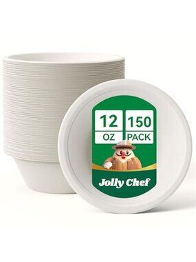 Compostable Disposable Paper Bowl [12 oz] Heavy Duty Soup Containers 150 Pack